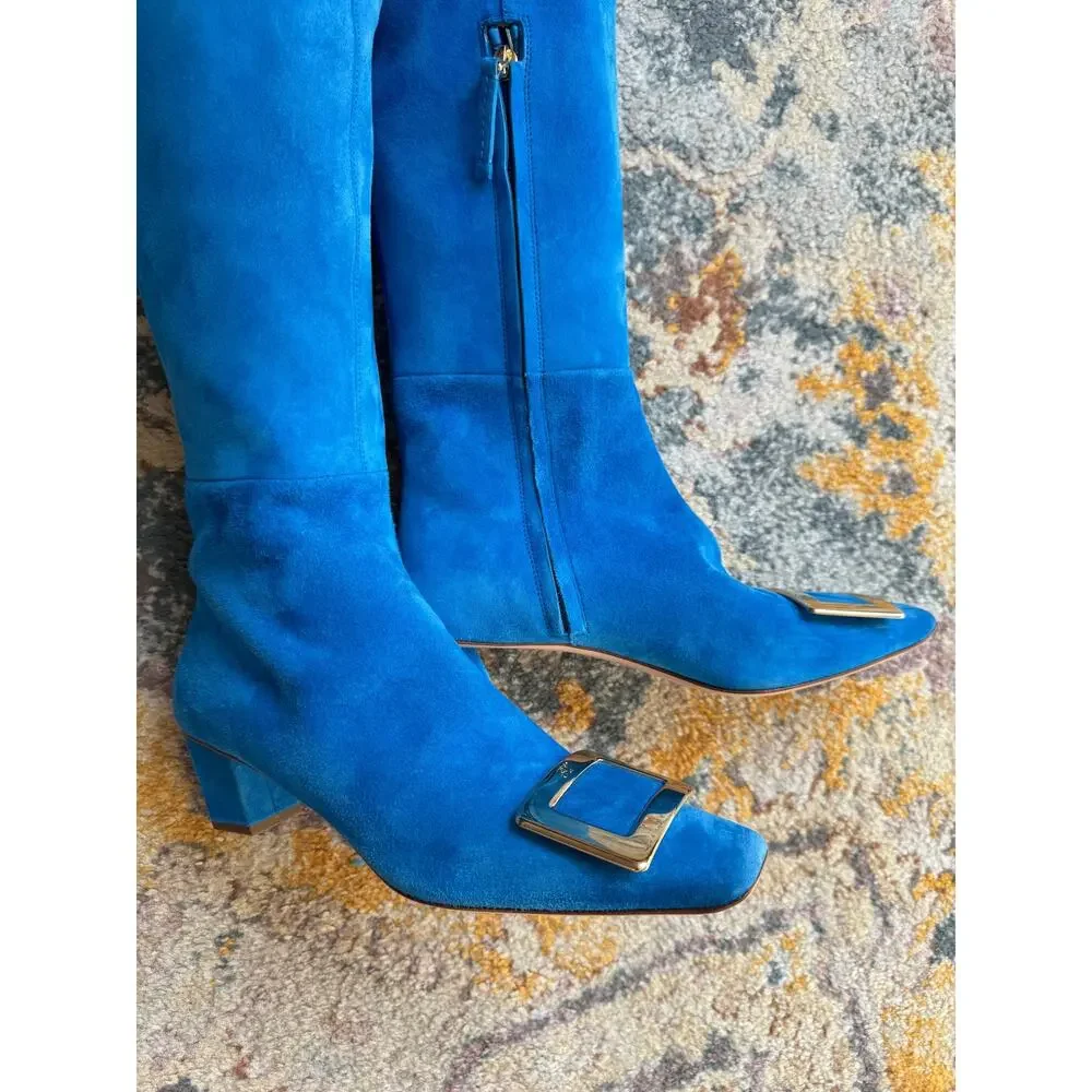 Roger Vivier Over-the-Knee Suede Buckle Boots